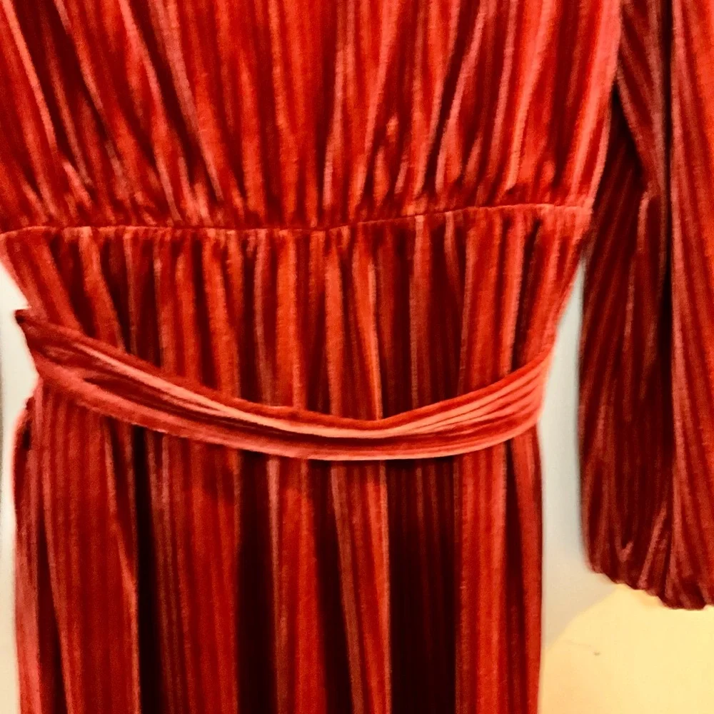 Ali and Jay  - Elegant Rust Velvet Wrap Dress - Picture 6 of 7